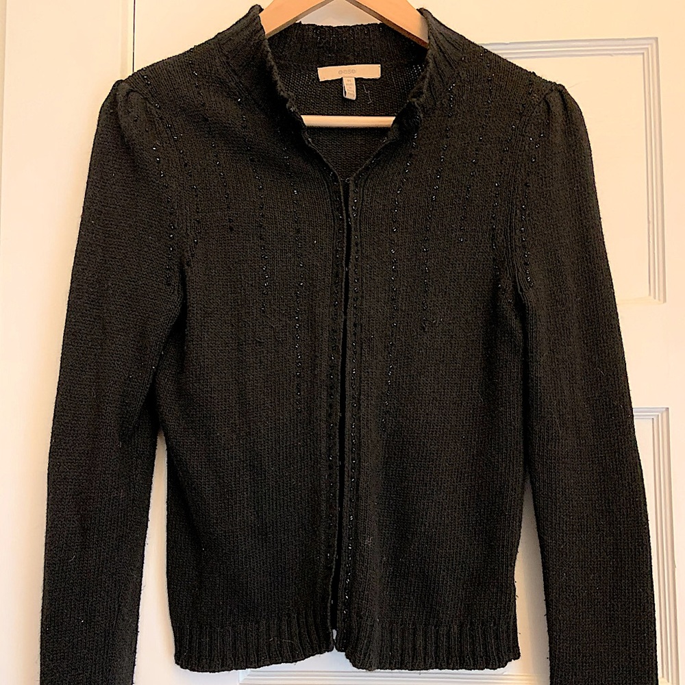 Black angora beaded cardigan